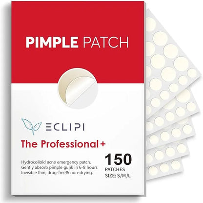 Eclipi Pimple Patches for Face 150 Pack – Hydrocolloid Pimple Stickers for Blemish Care, Oil Absorbing Spot Dots for Clear Looking Skin, Gentle on Sensitive Skin