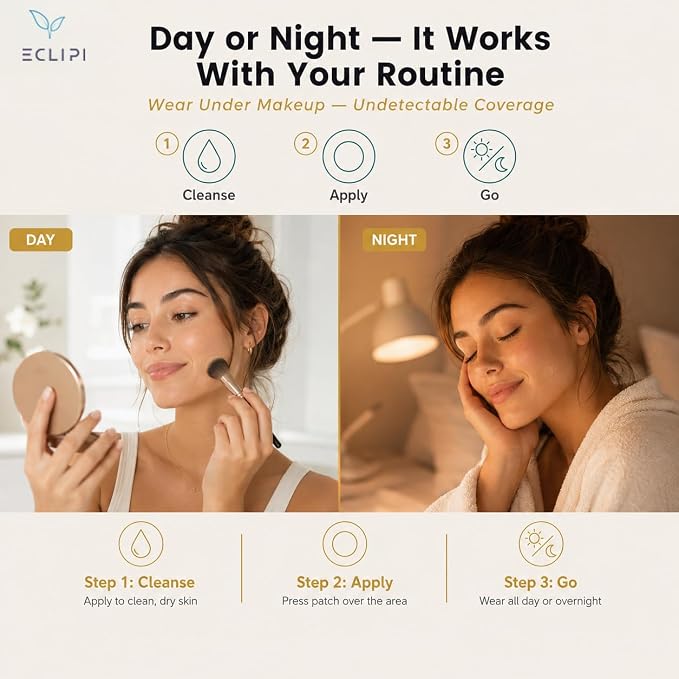 Eclipi AM/PM Hydrocolloid Pimple Patches for Face 50 Pack – 3 Sizes Acne Patches | Blemish Spot Stickers with Tea Tree Oil & Calendula, Clear Skin Look, Gentle for Sensitive Skin