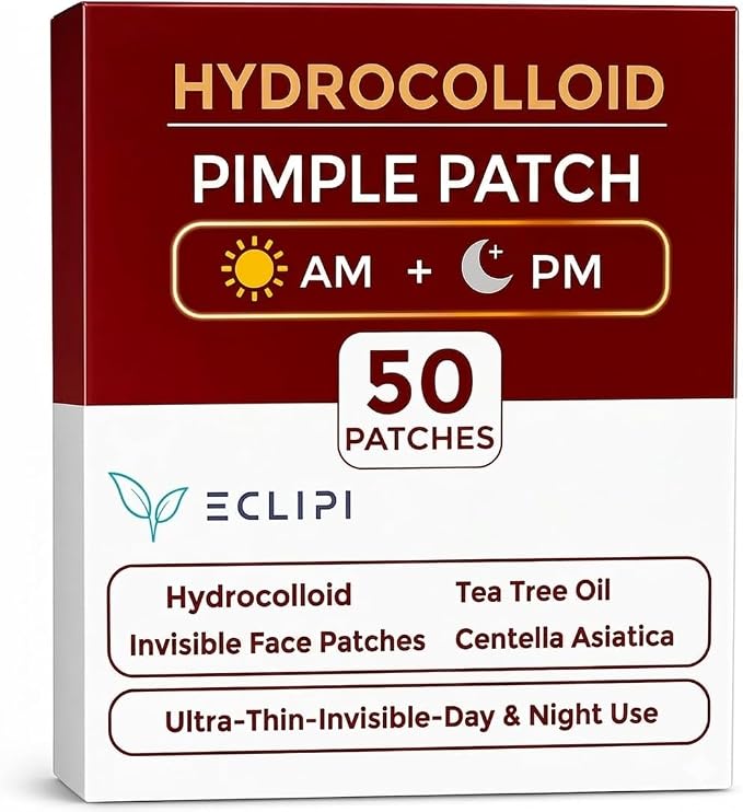 Eclipi AM/PM Hydrocolloid Pimple Patches for Face 50 Pack – 3 Sizes Acne Patches | Blemish Spot Stickers with Tea Tree Oil & Calendula, Clear Skin Look, Gentle for Sensitive Skin