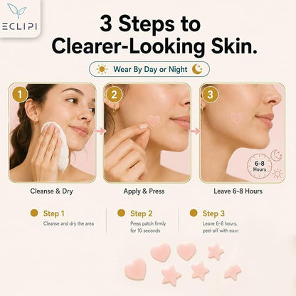 Eclipi Star & Heart Pimple Patches 36 Count - Acne Stickers for Blemish Care, Oil Absorbing Spot Dots for Clear Looking Skin, Gentle on Sensitive Skin (Pink)