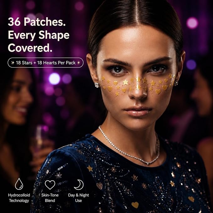 Eclipi Star & Heart Pimple Patches 36 Count - Acne Stickers for Blemish Care, Oil Absorbing Spot Dots for Clear Looking Skin, Gentle on Sensitive Skin (Yellow)