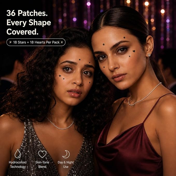 Eclipi Star & Heart Pimple Patches 36 Count - Acne Stickers for Blemish Care, Oil Absorbing Spot Dots for Clear Looking Skin, Gentle on Sensitive Skin (Black)