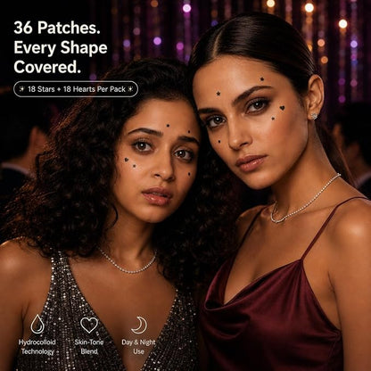 Eclipi Star & Heart Pimple Patches 36 Count - Acne Stickers for Blemish Care, Oil Absorbing Spot Dots for Clear Looking Skin, Gentle on Sensitive Skin (Black)