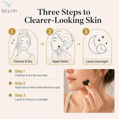 Eclipi Star & Heart Pimple Patches 36 Count - Acne Stickers for Blemish Care, Oil Absorbing Spot Dots for Clear Looking Skin, Gentle on Sensitive Skin (Black)
