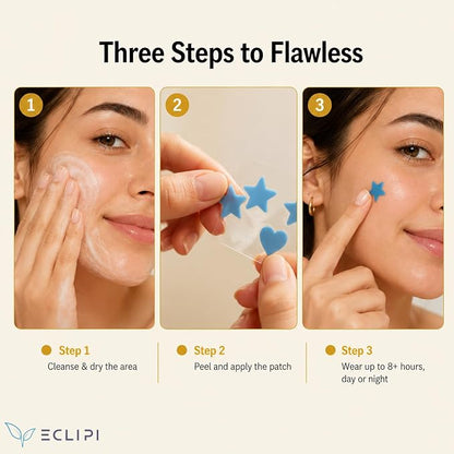 Eclipi Star & Heart Pimple Patches 36 Count - Acne Stickers for Blemish Care, Oil Absorbing Spot Dots for Clear Looking Skin, Gentle on Sensitive Skin (Blue)