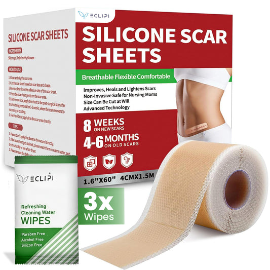 Eclipi Silicone Scar Tape Roll (1.6'' x 60'') – Reusable Sheets for C-Section, Tummy Tuck, Surgical, Burn, and Keloid Scars – Soft, Flexible & Skin-Friendly Strips
