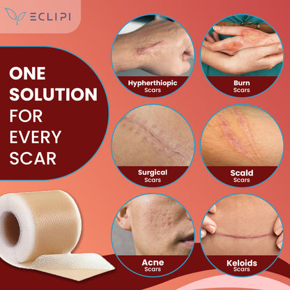 Eclipi Silicone Scar Tape Roll (1.6'' x 60'') – Reusable Sheets for C-Section, Tummy Tuck, Surgical, Burn, and Keloid Scars – Soft, Flexible & Skin-Friendly Strips
